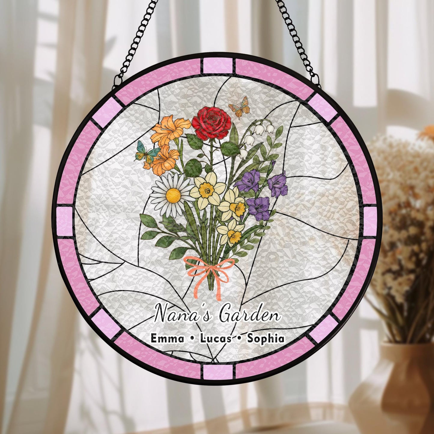 Personalized Nana's Garden Birth Flower Suncatcher — Her Forever Blooming Bouquet