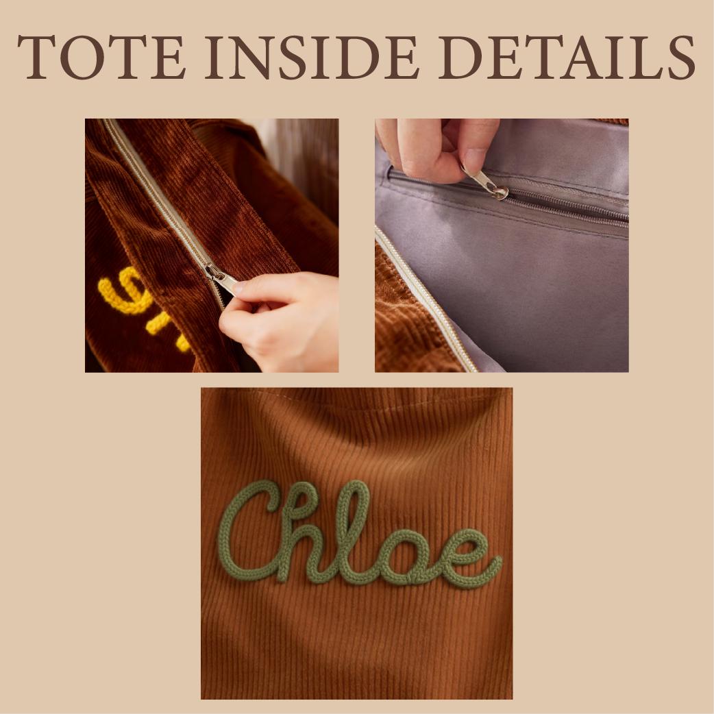 Personalized Grandma Tote Bag Custom Knitted Name Corduroy Bag Mother's Day Gift for Nana Gigi