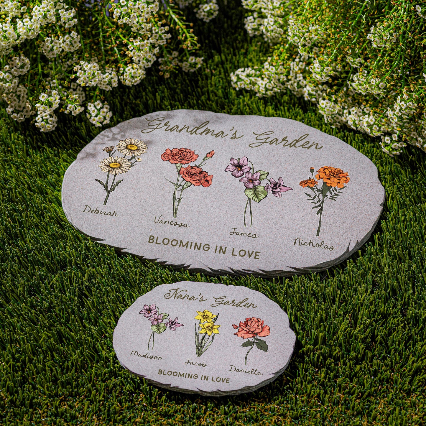 Personalized Birth Flower Garden Stone — Where Family Blooms Forever