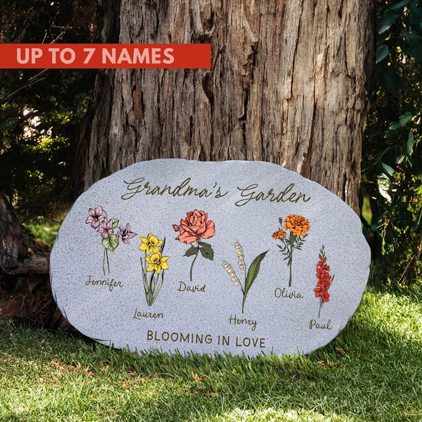 Personalized Birth Flower Garden Stone — Where Family Blooms Forever