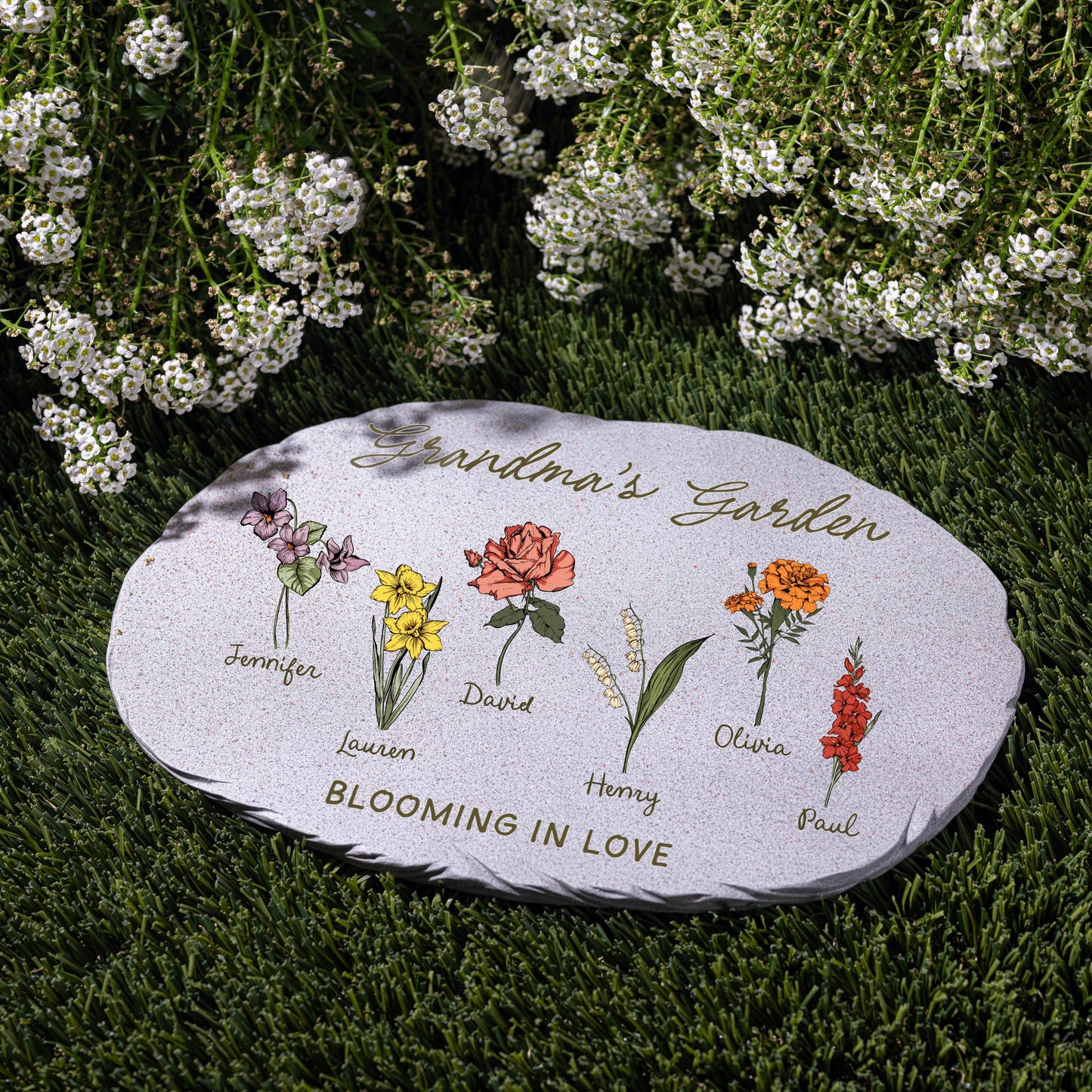 Personalized Birth Flower Garden Stone — Where Family Blooms Forever