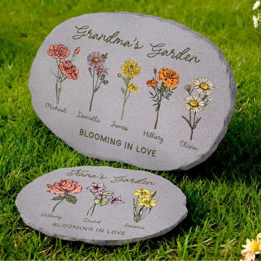 Personalized Birth Flower Garden Stone — Where Family Blooms Forever
