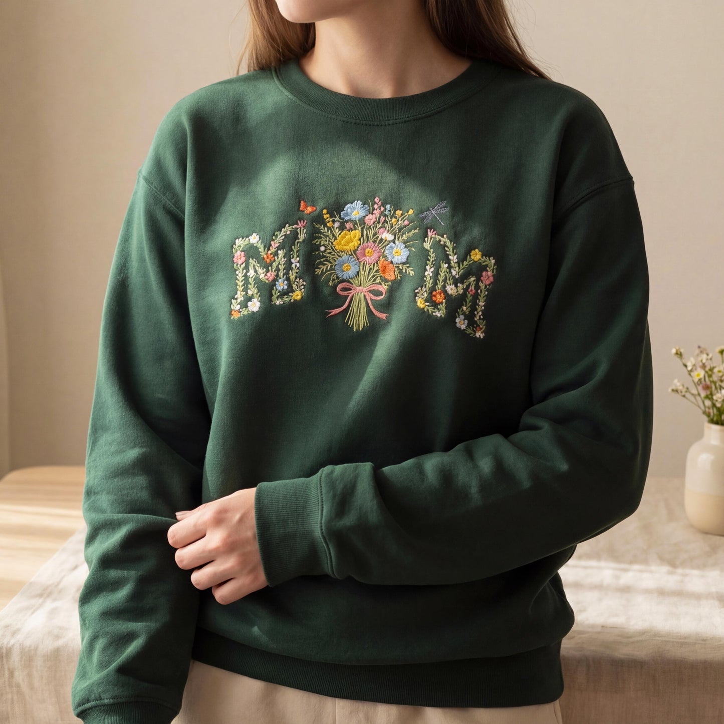 My Birth Flower Bouquet Custom Sweatshirt Personalized Floral MOM Embroidery with Custom Nickname