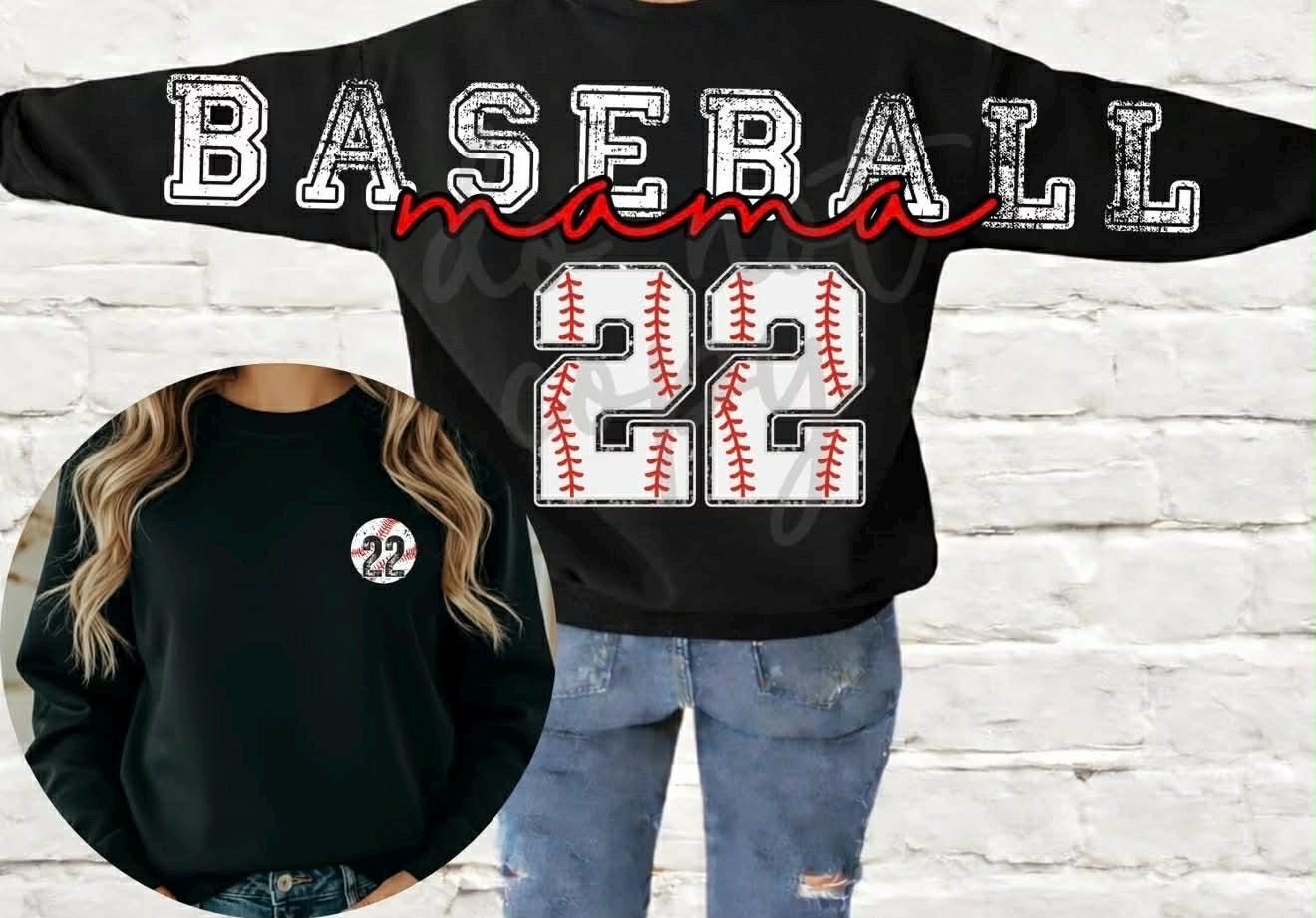 Custom Baseball Mama Crewneck Personalized Jersey Number Print Mom Game Day Shirt