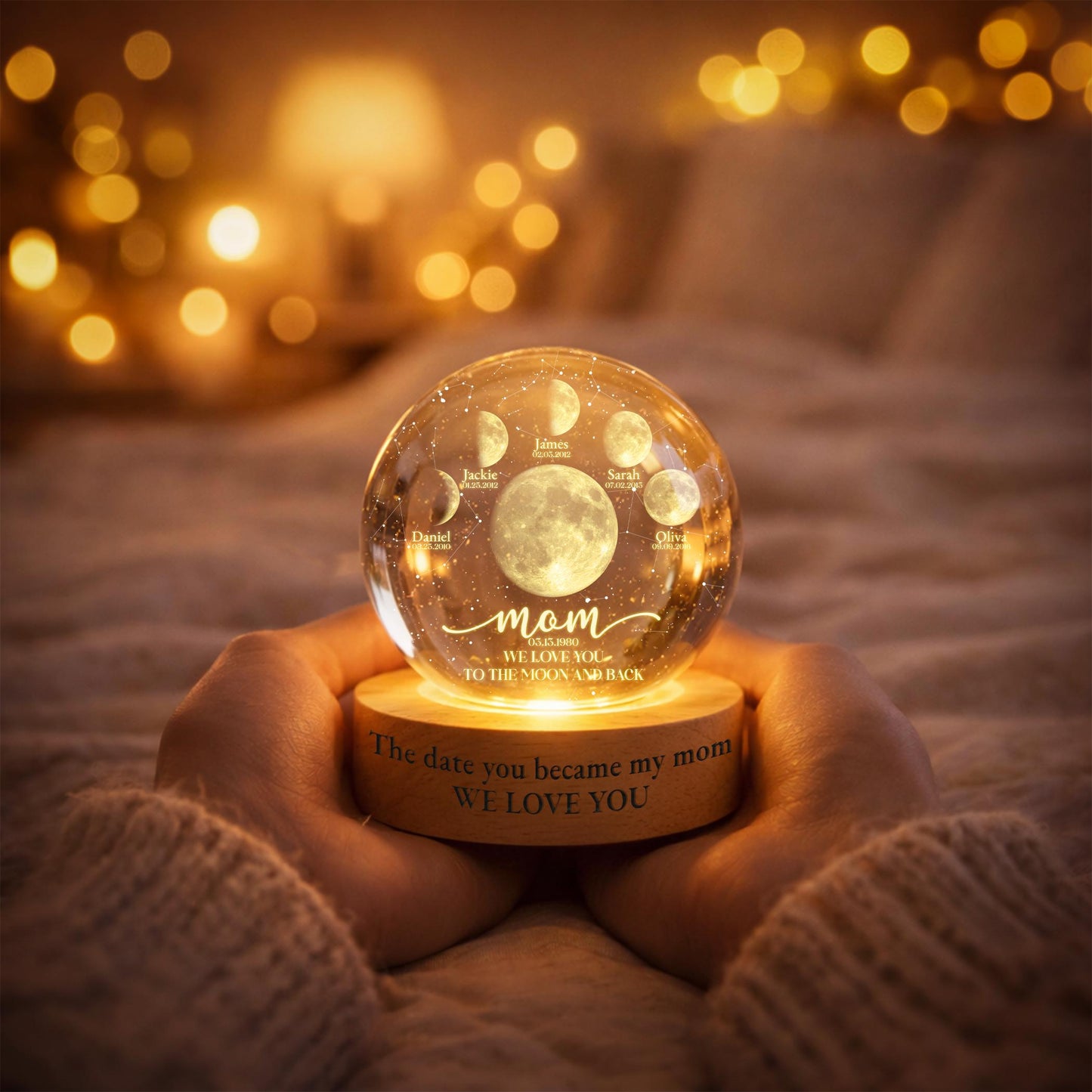 Custom Mom Moon Lamp with Kids Names & Birth Dates
