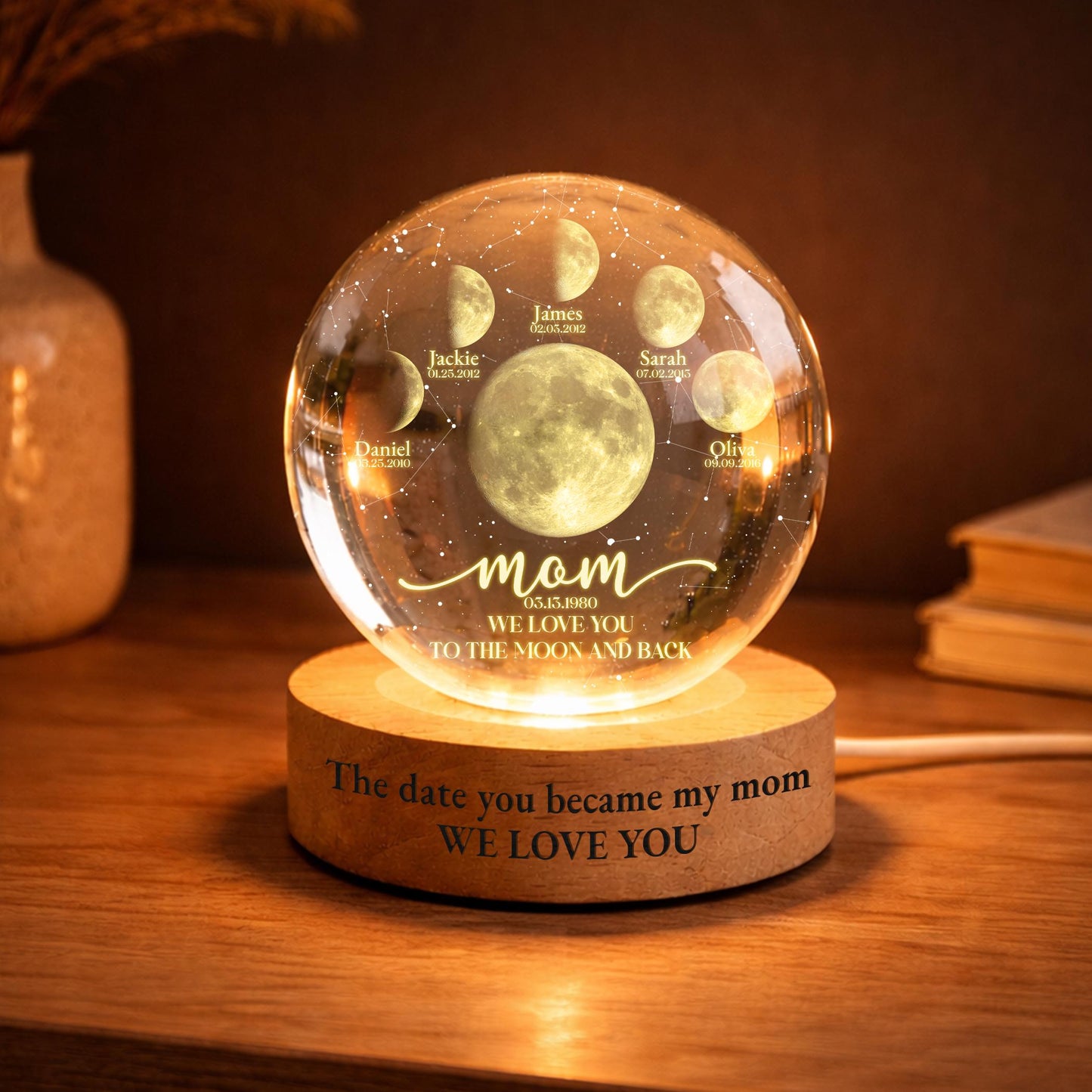 Custom Mom Moon Lamp with Kids Names & Birth Dates