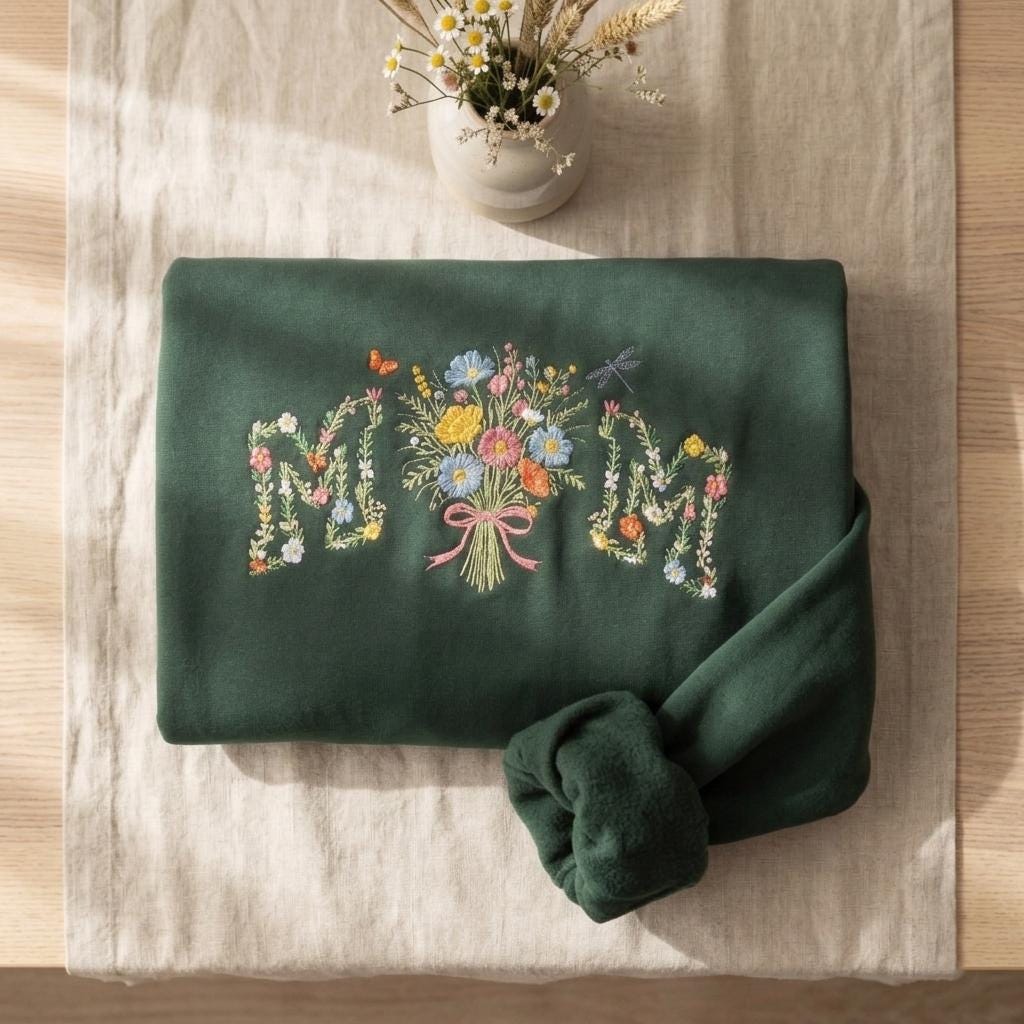 My Birth Flower Bouquet Custom Sweatshirt Personalized Floral MOM Embroidery with Custom Nickname