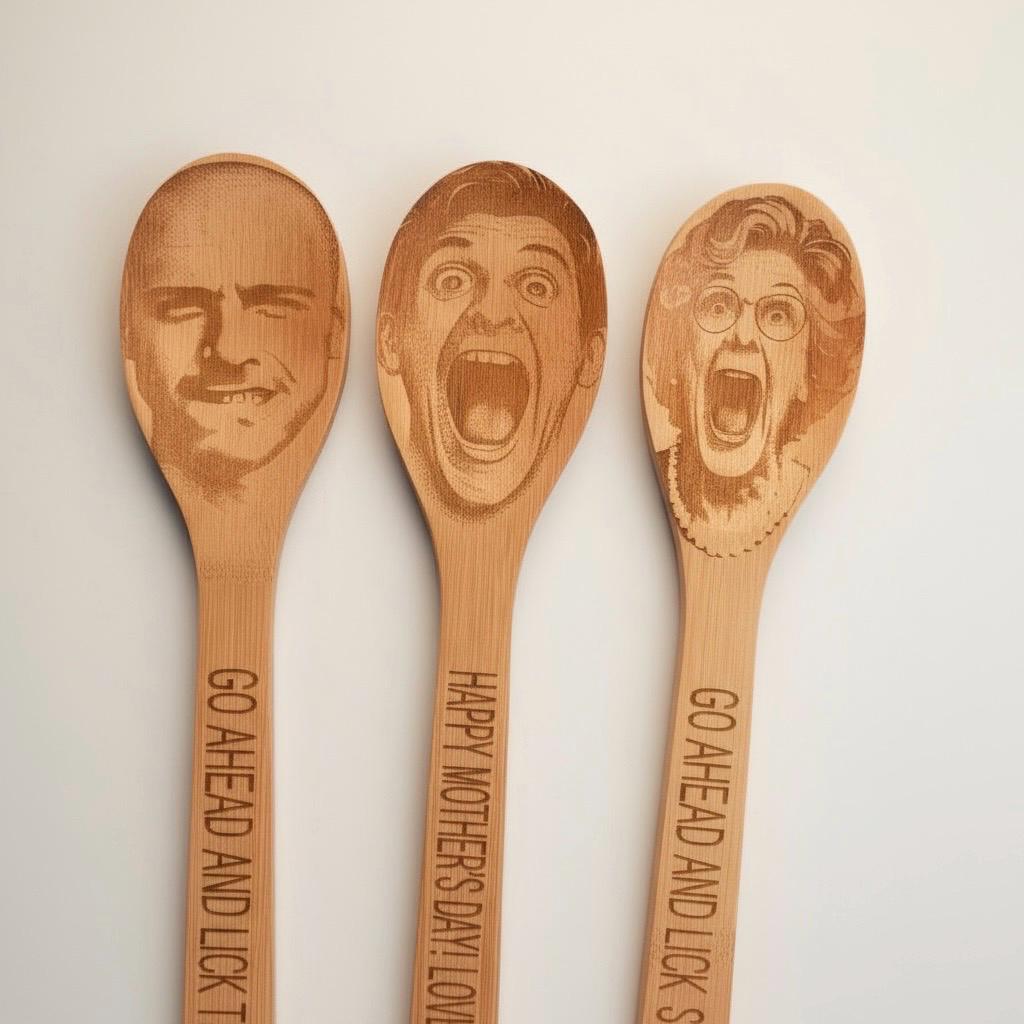 Custom Face Engraved Wooden Spoon - Funny Personalized Kitchen Gift