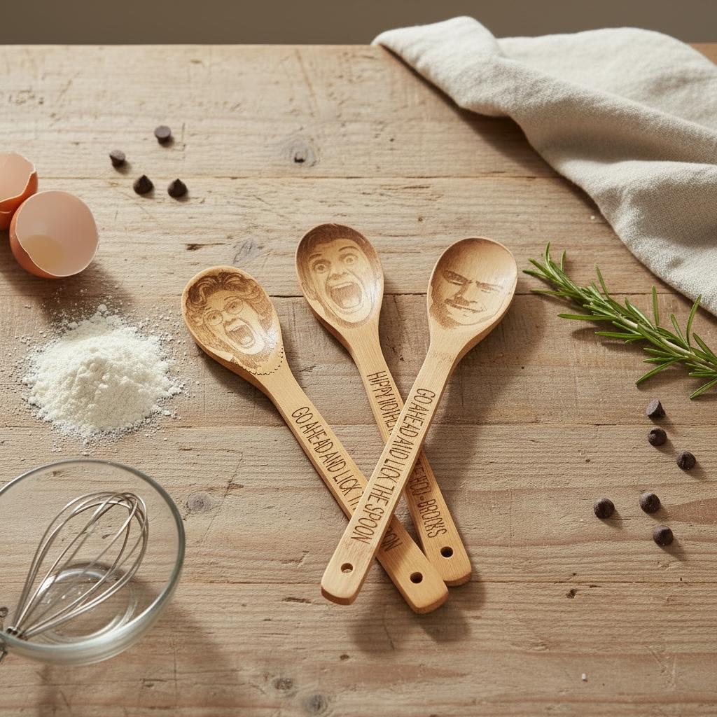 Custom Face Engraved Wooden Spoon - Funny Personalized Kitchen Gift