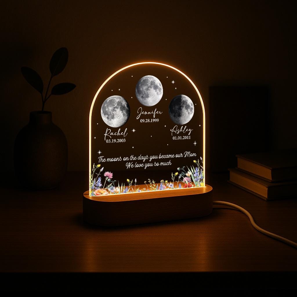 Custom Moon Phase Night Light - Personalized Mom Birth Moon Lamp with Names & Custom Quote