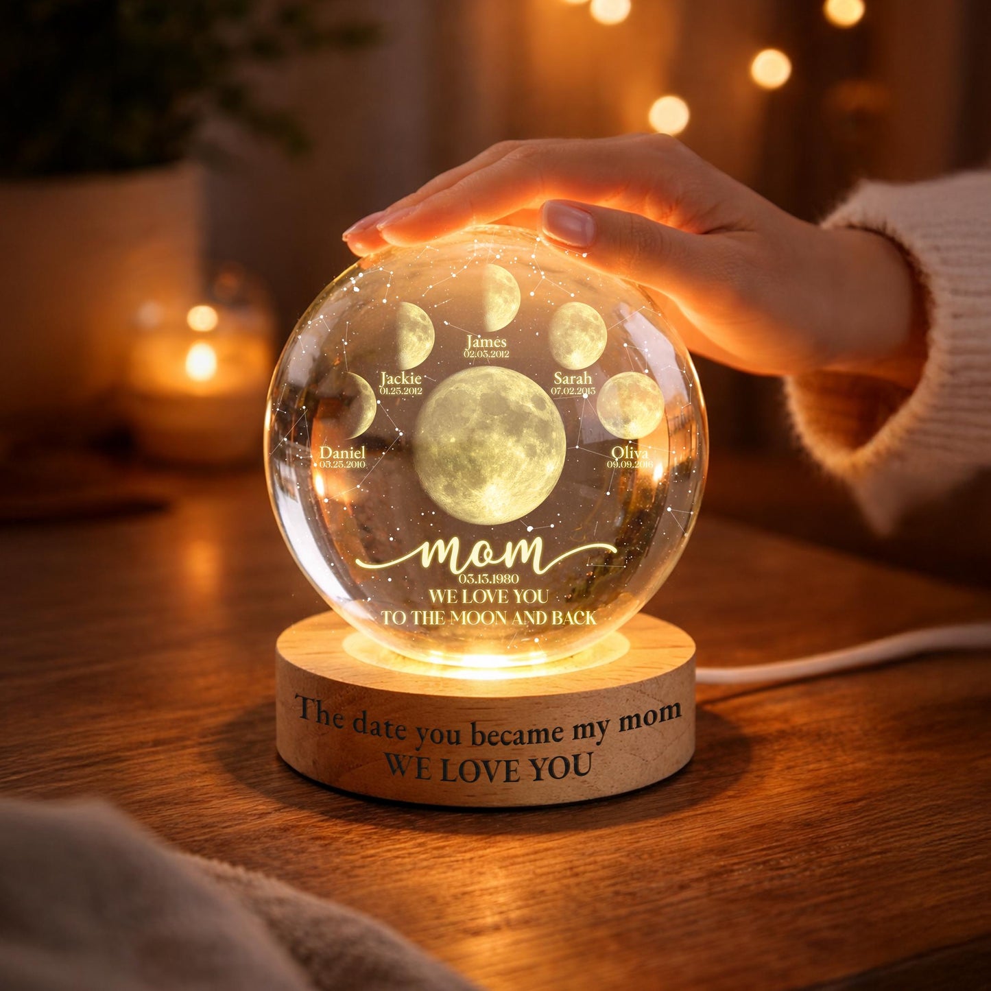 Custom Mom Moon Lamp with Kids Names & Birth Dates
