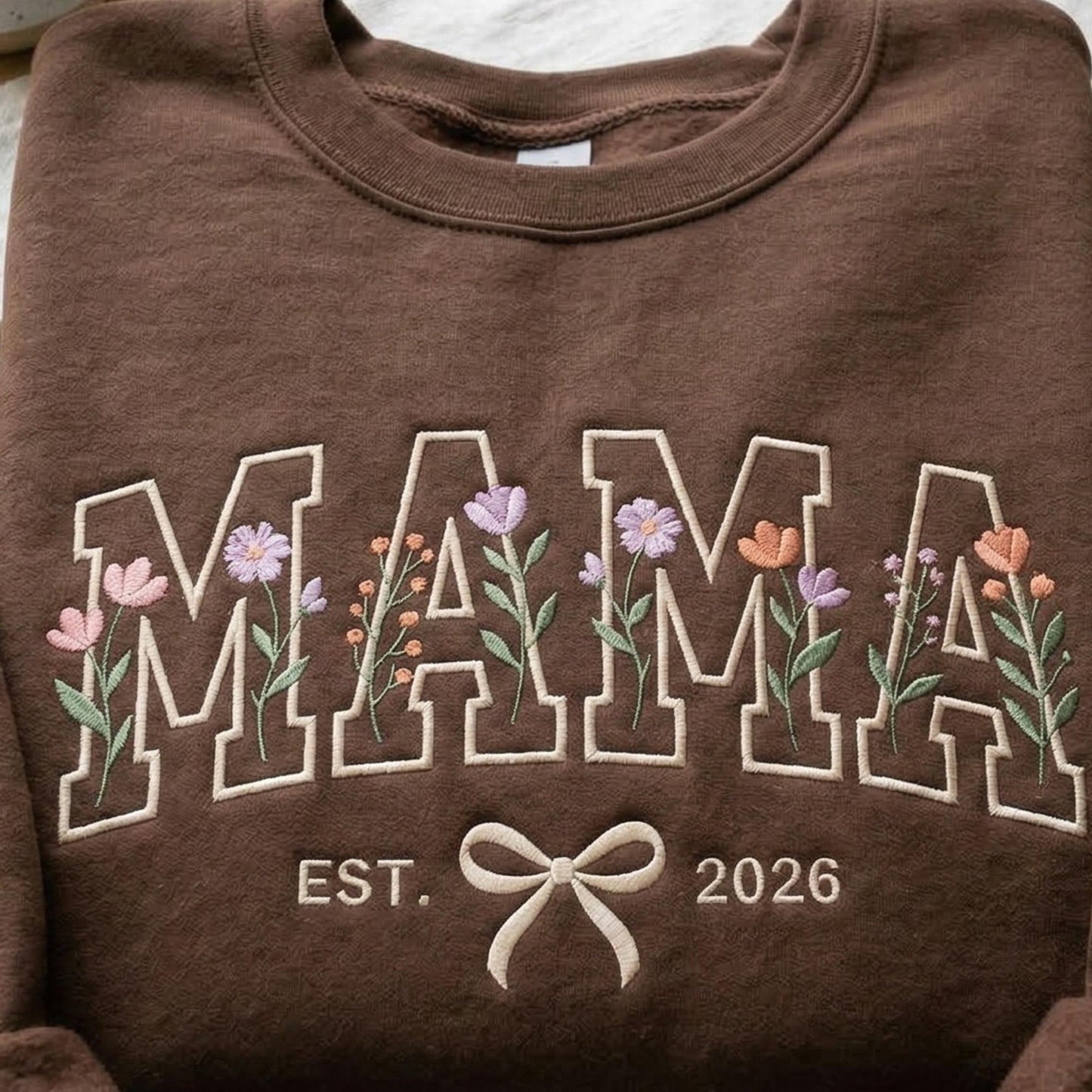 Custom Floral MAMA Sweatshirt Birth Flower Embroidery with Custom Name Nickname & Established Date