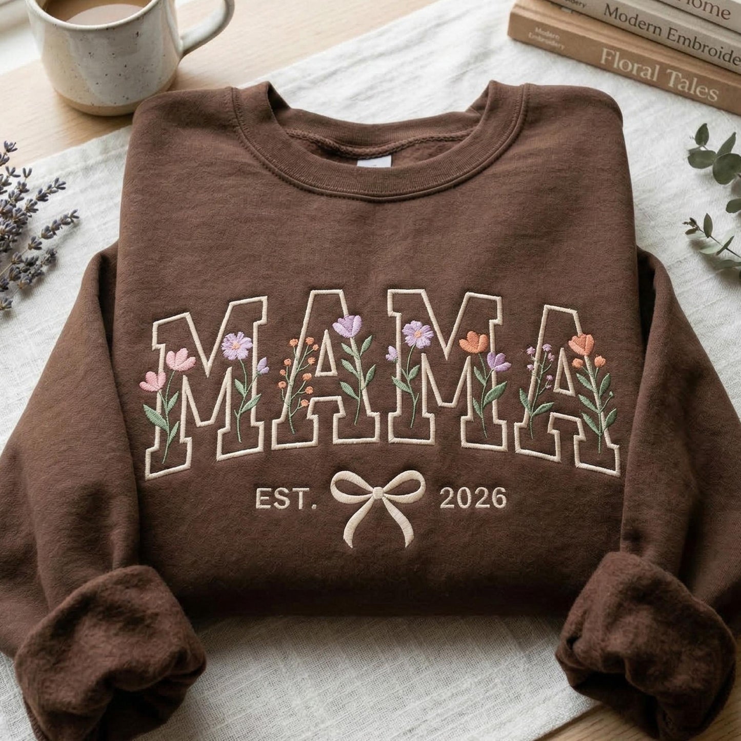 Custom Floral MAMA Sweatshirt Birth Flower Embroidery with Custom Name Nickname & Established Date