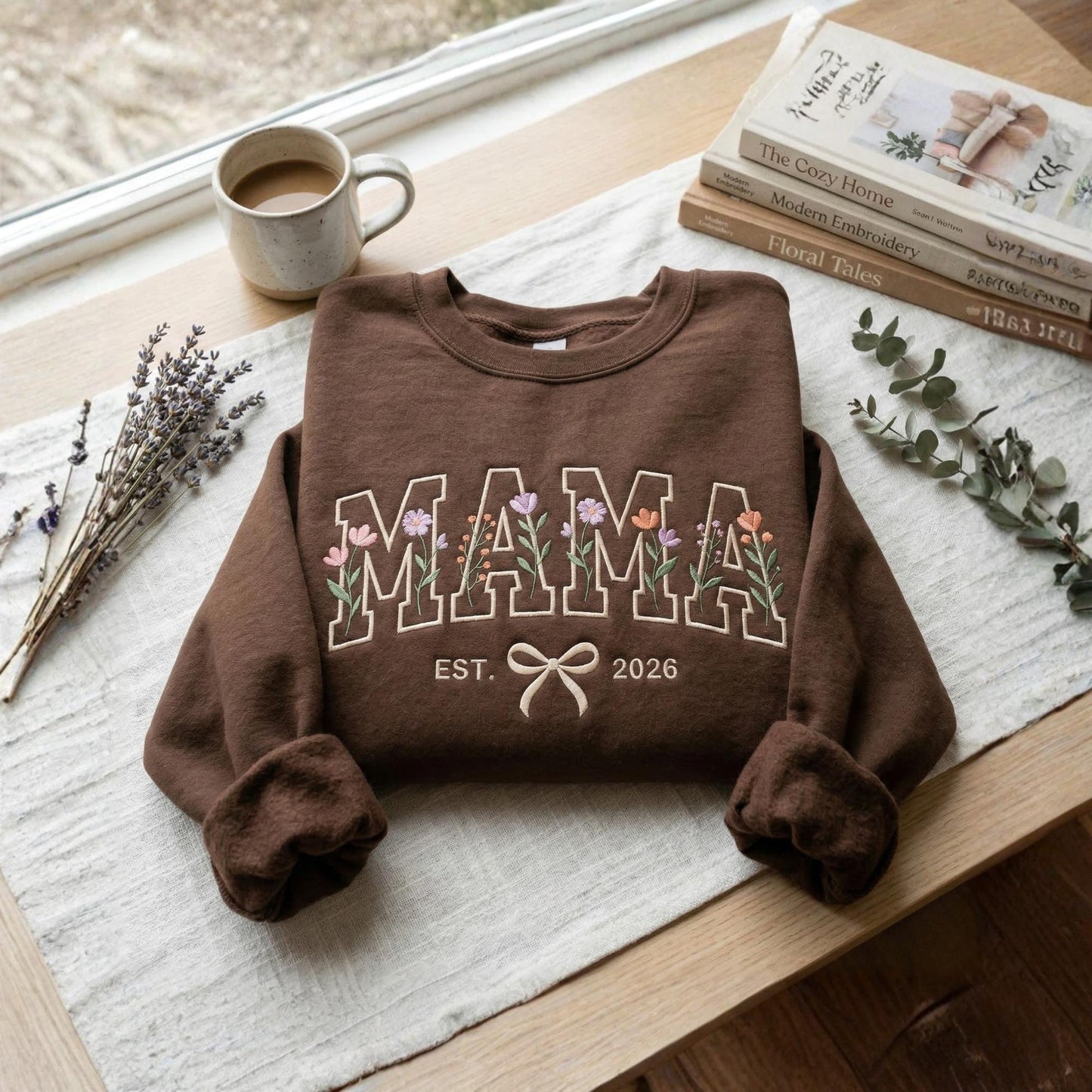 Custom Floral MAMA Sweatshirt Birth Flower Embroidery with Custom Name Nickname & Established Date