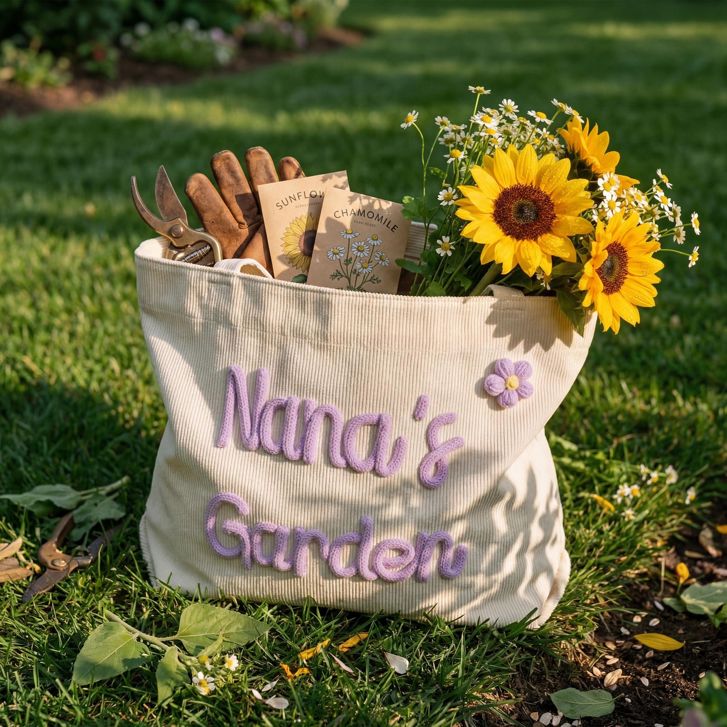 Personalized Grandma Tote Bag Custom Knitted Name Corduroy Bag Mother's Day Gift for Nana Gigi