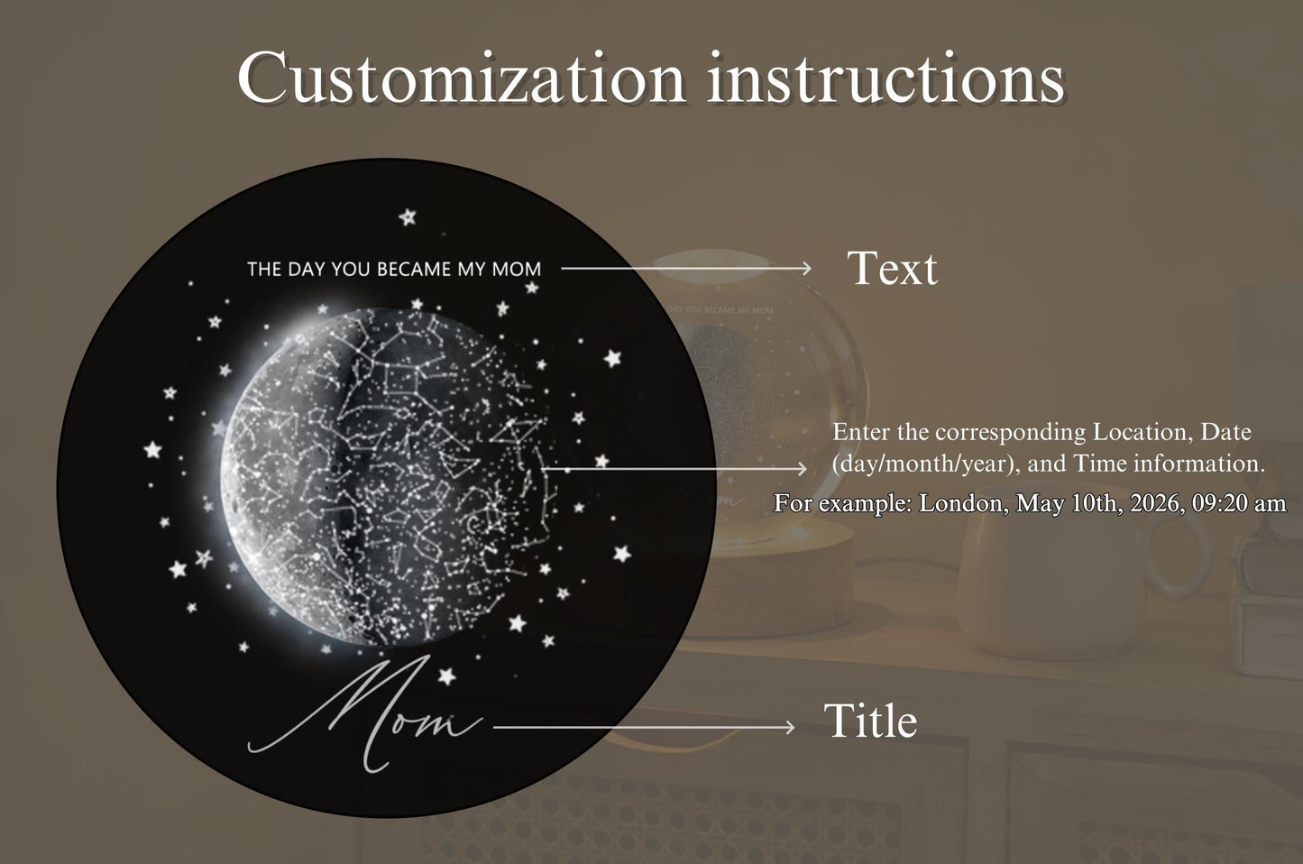 Personalized Constellation Crystal Ball Lamp | Customizable Name, Message & Date Keepsake Light