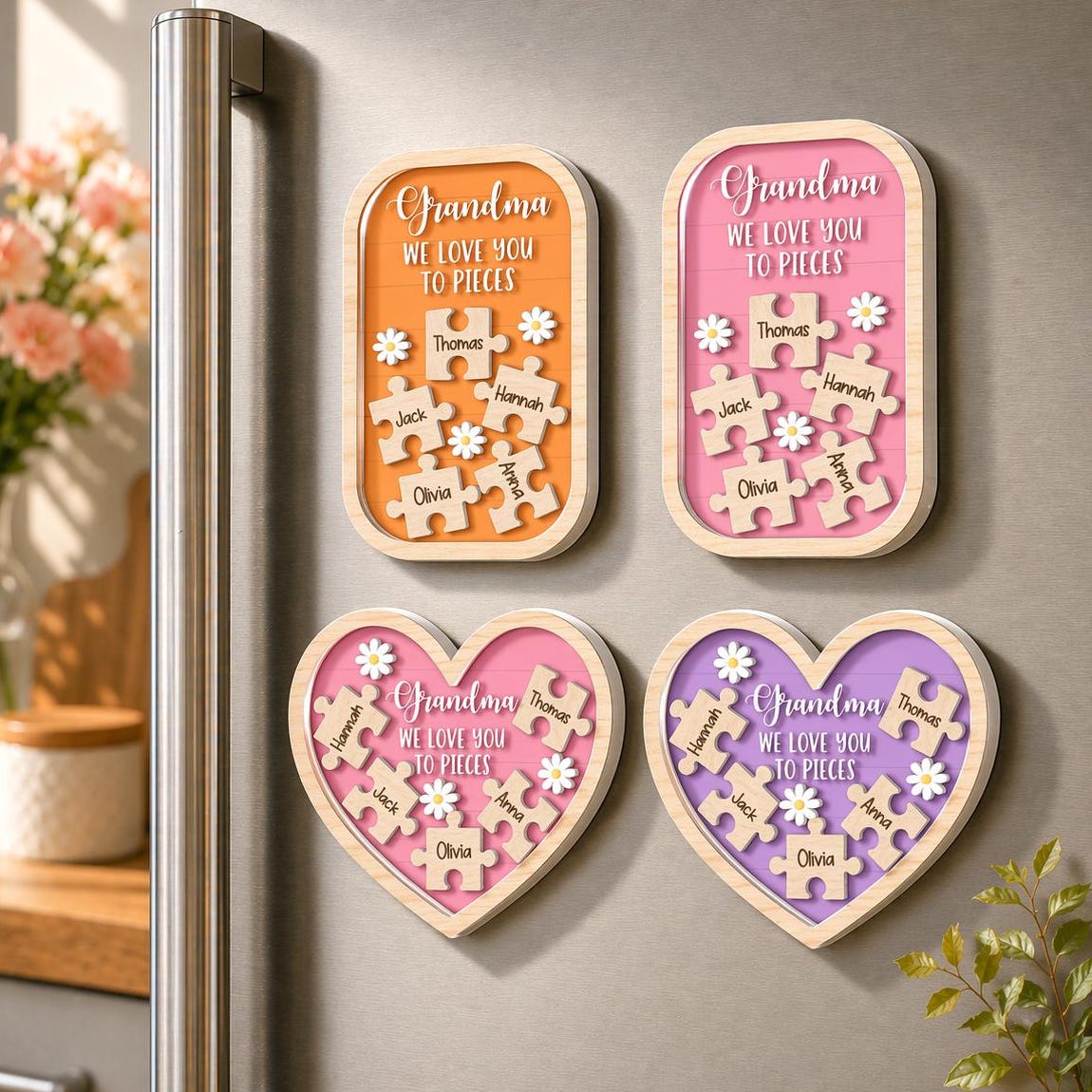 Personalized Grandma Puzzle Refrigerator Magnet with Grandkids Names