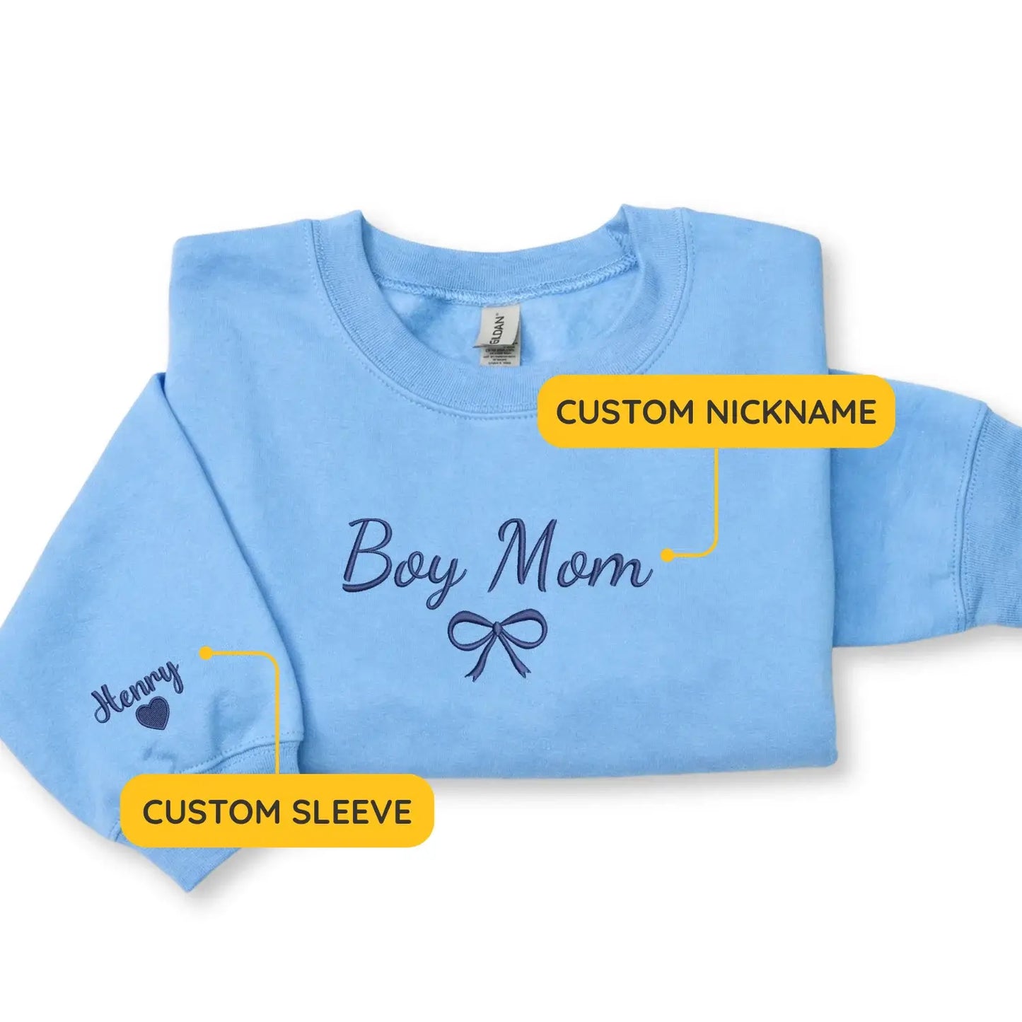 Custom Embroidered Boy Mom Sweatshirt with Kids Name, Personalized Gift for Her, New Mom Mother's Day