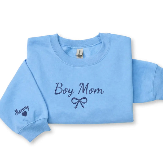 Custom Embroidered Boy Mom Sweatshirt with Kids Name, Personalized Gift for Her, New Mom Mother's Day