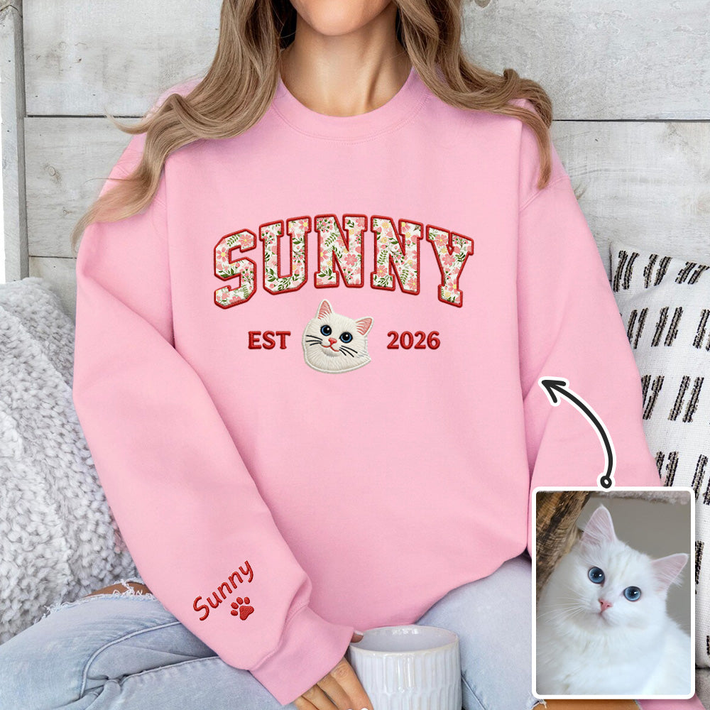 Individuelles Haustierportrait Blumen-Applikation Bestickter Kapuzenpullover/Sweatshirt